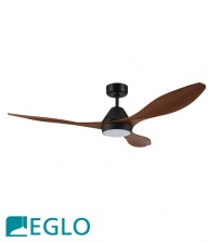 Eglo Nevis DC Motor 52" Ceiling Fan with LED Light & Remote Control - Black with Teak Finish Blades